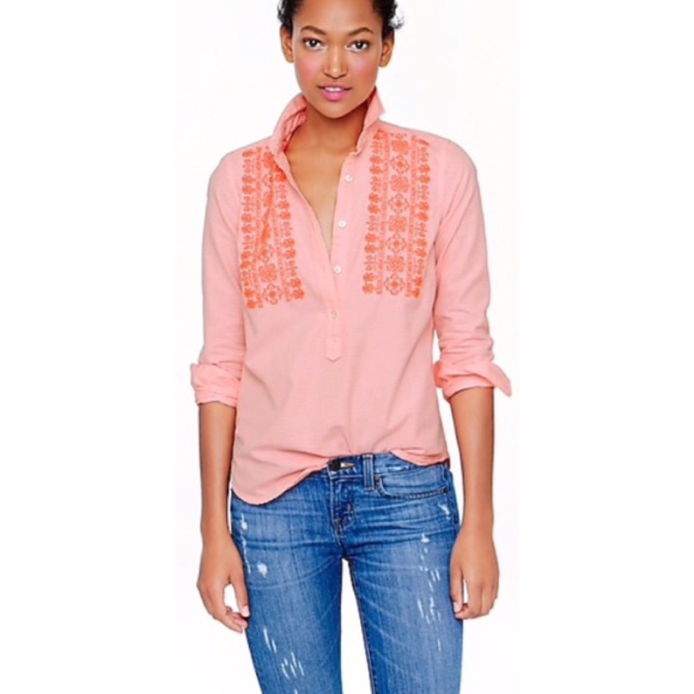J. Crew Striped Collared Embroidered Neon Shirt